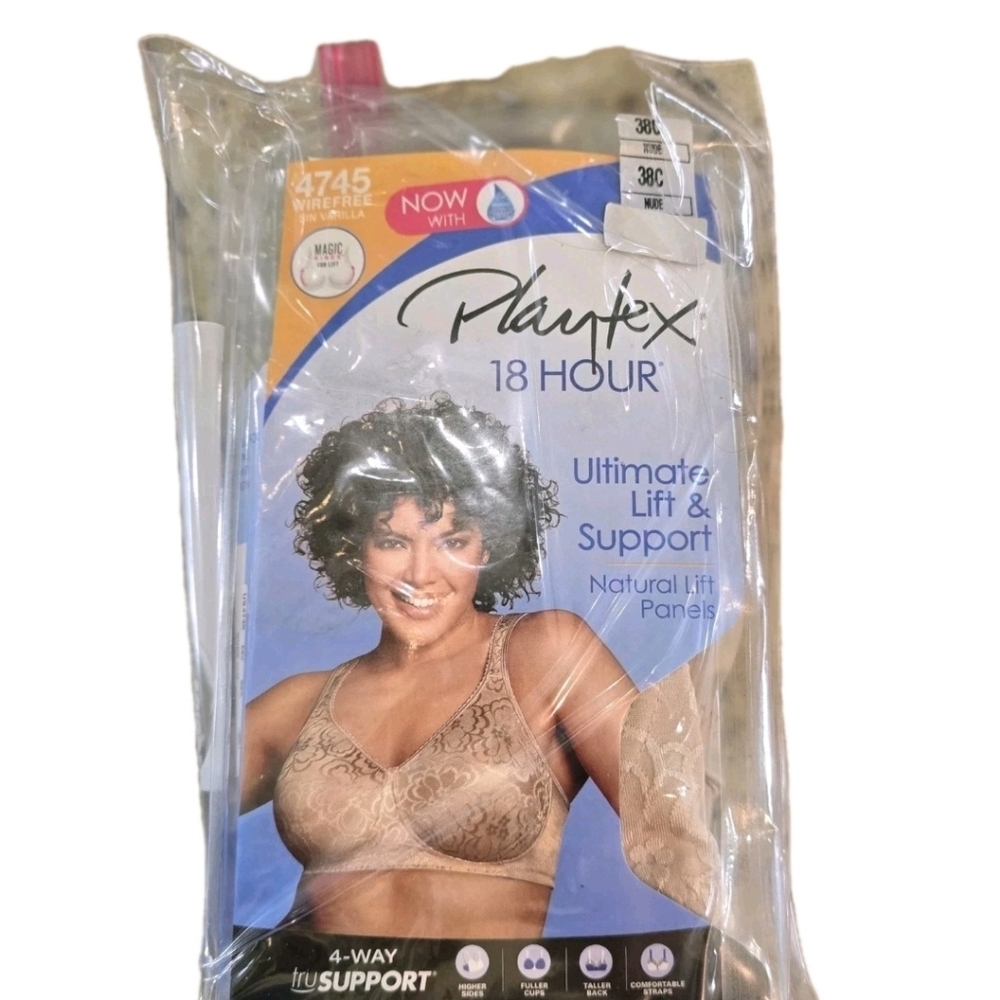 Playtex Womens 18 Hour Ultimate Lift Support Wirefree Bra Size 38C Nude Beig NEW - Picture 4 of 5